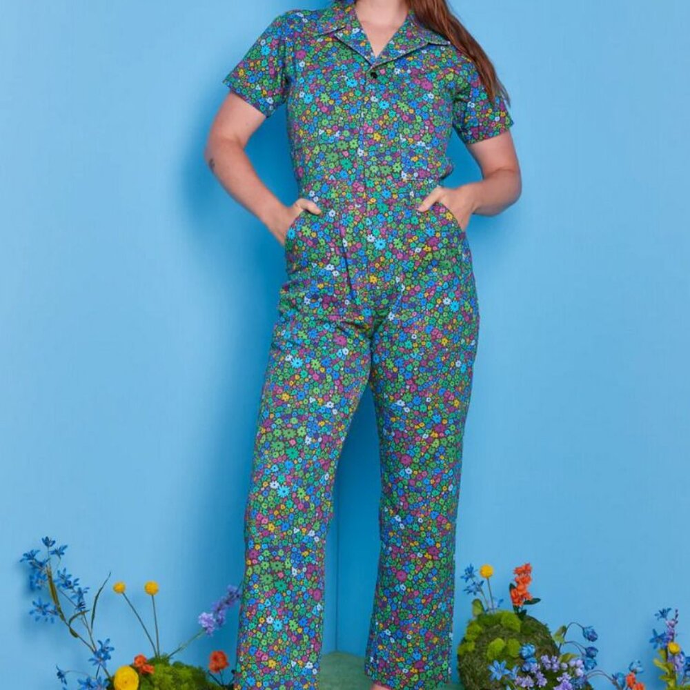 NWOT Big Bud Press - MOSS BLOSSOM — Short sleeve women’s jumpsuit L